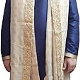 Ethnic Shawl with Gold Embroidery, 180 cm x 70 cm, Beige-image-34