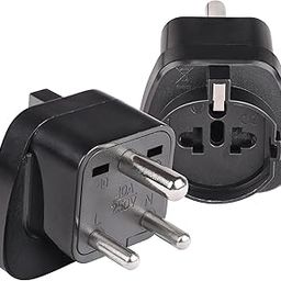 OREI European (Schuko) to India Plug Adapter - Convert European Type E/F Input to India Type D Three Prong Output Connection - Heavy Duty - Black Color (2 Pack)-4
