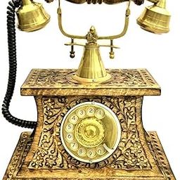 Delight Enterprises Wooden Telephone Set (24x26x17) cm [Brown Colour]- Pure Brass Working Condition Telephone- Showpiece landline-23