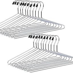 Heavy Duty Stainless Steel Clothes Hangers 15 inch – Non Slip, Space-Saving Wardrobe Organizers with 360° Rotating Hook for Suits, Sarees, Shirts, Pants & Non Slip Grooves Combo (12)-24