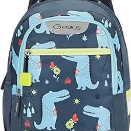 Genius Dino 23L Kids Printed Backpack, 2 Compartments, Bottle Holder, Front Pocket, School Bag for Boys and Girls, Bag for Kids, Hidden Pocket-47