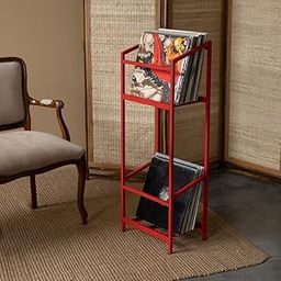 INDIDECOR 46373 Vinyl holder Tower // Holds up to 100 LP // Red metal rack-image-91