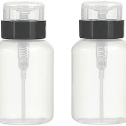 AKOAK Pack of 2 Push Down Empty Lockable Pump Dispenser for Nail Polish Remover,200ml(6.8oz),Black Top Cap-39