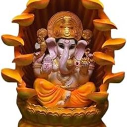 FOUNTAIN HUB Water Fountain Outdoor Big Size Garden Ganesha Water Fountain Statue, Yellow Decoration Gift Gifting with LED Lights Water Pump, Resin Fiberglass-image-54