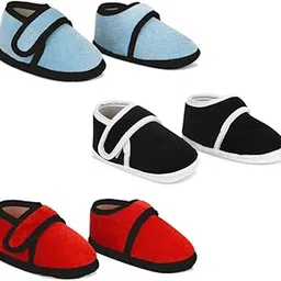 onfeet New Born Baby Casual Solid Velcro Closure Velvet Booties | First Walking Shoes | Breathable And Anti-Slip Booties For 0-9 Months Baby Girl & Boy - Pack Of 3-picture-0