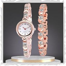 Ladies Watch and Bracelet Set, Rose Gold, 22mm Round Case, Crystal-Studded Design-image-27