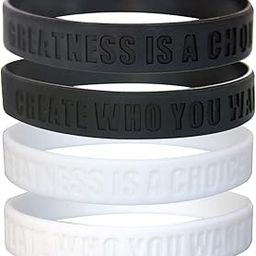 GOMOYO Greatness is a Choice, Create Who You Want to Be Silicone Wristbands with Quote, Rubber Bracelets for Fitness, Workout, Crossfit, Basketball, Weight Training (Black & White - 2 Each)-image-79