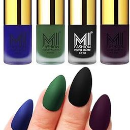 MI FASHION Velvet Matte Nail Polish Combo Sets For Women Classic Touch, Lasting Style 9.9ml Royal Blue, Green, Black, Dark Purple (Pack-4)-image-68