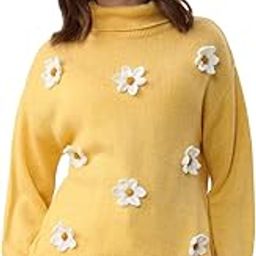 the souled store Turtleneck Sweater: Yellow Daisy Women and Girls Full Sleeves Turtleneck Floral Appliqué Knitted Acrylic Lightweight Casual Summer Oversized Sweater-picture-42