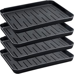 DAZUINIAO Boot Tray for Entryway Indoor, 4 Pack Plastic Shoe Mat Small Wet Shoe Tray with Raised Edge, Waterproof Winter Boot Mat Tray, Pet Tray for Mudroom, Garage, Garden (Black)-image-14