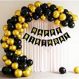Propsicle Happy Birthday Banner & Balloon Decoration Kit Pack of 103 Pcs Black & Gold Theme Party Décor Combo for Kids & Adults Husband Wife Birthday-image-78