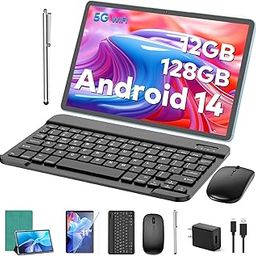 Android Tablet, 14 11" Android Tablet with Keyboard, 12GB+128GB, 1TB Expansion, 8000mAh, 5MP+13MP, 2.4G and 5G WiFi, IPS Touchscreen, GMS Certified, 2-in-1 Tablets with-9
