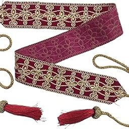 Women's Pink Color Kamarband (Bridal Belt) with Stone Design Golden Embroidery (Adjustable) width 5.8cm/Waist Hip Belt/Lehnga Belt/Saree Belt-image-32