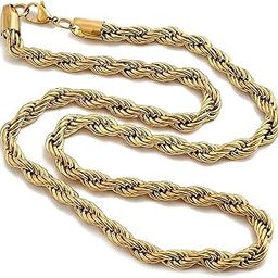 No-Tarnish 22K Gold Plated Stainless Steel 7mm Thick Hip-Hop 'BraviX Armor' Rope Chain Necklace For Men And Boys (NK1415) 1Pc-image-23