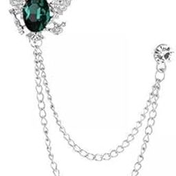 5xSuit Brooch with Chain Alloy Crown Rhinestone Brooches Badge for Coat Shirts Silver and Green-image-42