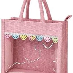 Clear PVC Mesh Tote Bag with Lace Trim, Pink Colour, Transparent Storage Handbag-picture-40
