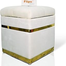 FLIPSSHOPPEE Velvet Square Ottoman with Concealed Storage, Square Sitting stools, Appropriate for Living Rooms and bedrooms, Button-Tufted Velvet Storage Ottomans (White)-image-3