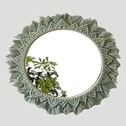 Lachicraft | Macrame Round Mirror for Bedroom Decor Handmade Boho Wall Hanging Aaina for Make Up Dressing and Living Room Party Home Decoration, 17 X 17 Inches, 1 Piece,Style-39-C-image-17