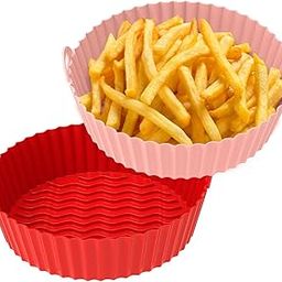 Air Fryer Liners Nonstick Premium 8 Inch Round Silicone Basket Baking Tray with Ear Handles | Reusable Easy Cleaning and Heat Resistant Pot | Cooking Oven Insert Accessories - Multicolor-picture-31