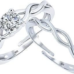 Pure 925 Silver Couples Ring - Chandi ki Matching Rings For Couple, Couple Rings for Lovers Pair, Couples Ring Combo Silver (Adjustable Size)-image-79