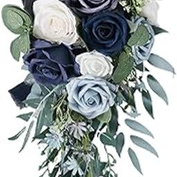 VELURA Elegant Wedding Bouquets for Bride Waterfall Shape Handmade Decor Blue|Flowers, Petals & Garlands| Wedding Supplies |Home & Garden-image-83
