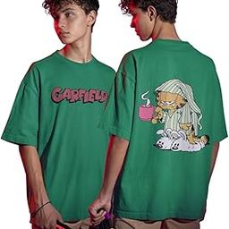 Oversized Lazy Garfield Disney Collection Cotton Graphic Print Drop Shoulder T-Shirt for Men and Women-image-99
