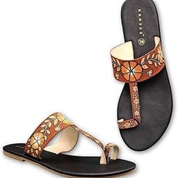 Kolhapuri Chappal for Women - Flat Sandals - Ethnic Slippers - Stylish Slip-on - Comfortable - Traditional Footwear - Brown Designer Digital Art-image-10