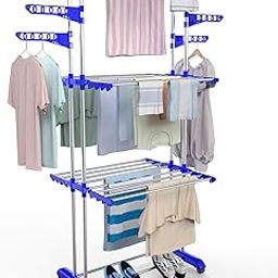 H Houseware Stainless Steel Heavy Duty Double Pole 3 Layer Cloth Drying Stand for Balcony | Clothes Stand for Drying| Cloth Stand-24