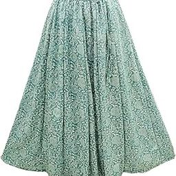 Women's Cotton Flared Long Skirt (Waist Size: 26" to 42"; Length 39 Inch, Size Fits to - M, L, XL) Green-image-46