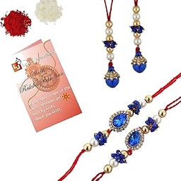 Designer Gold Plated Combo Blue Color Bhaiya Bhabhi Rakhi for Bro/Brother/Bhaiya/Bhai/Bhabhi (Pack of 4) Rakshabandan Rakhee Bracelet Rakshashutra (106-WJSR1-Z554-4)-image-13