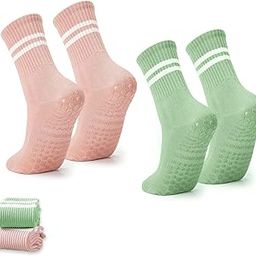 TecoKart ® 2 Pairs Yoga Socks for Women, Anti-Skid Silicone Grip Breathable Cotton Pilates Sock, Long Gym Socks for Women Jogging, Yoga, Ballet, Dance-image-70