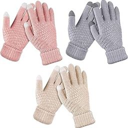 ANESHA Women's Winter Touchscreen Gloves - Warm Fleece Lined Knit Gloves - Elastic Cuff - Pack of 3 (Multi color)-image-4