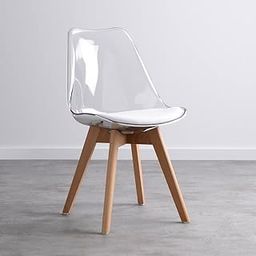 Finch Fox Modern Polycarbonate Transparent Padded Solid Wooden Legs Soft Faux Leather Seat Dining Room Chair for Cafeteria, Side Chair, Restaurant Chair in White Color-image-17