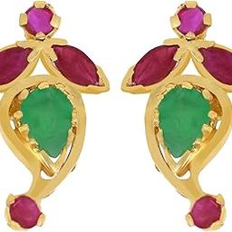 22KT Yellow Gold, Ruby and Emerald Stud Earrings for Girls-12