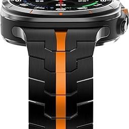 Croiky Metal Stainless Steel (No Gap) Strap With Butterfly Folding Clasp Compatible With Samsung Galaxy Watch 7 Ultra Band 47mm (2024) for Men - Black|Orange [WATCH NOT INCLUDED]-image-78