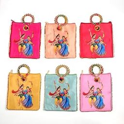 Sainik's Radhe Krishna Wedding Return Gift for Women Wholesale Bridal Traveling potli Bag with Zipper for Ladies Baby Shower Shagun Purse Gifting Haldi Mehandi for Girl-image-31