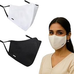 MASQ By Q-One Unisex_Dash Black And White 4 Layer, Reusable, with Ear Adjusters, Anti-Bacterial (BFE>99%) Cotton Cloth Face Mask for Men, & Women (Pack of 2)-22