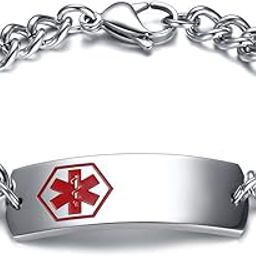 Custom Free Engraving Stainless Steel Men's Red Medical Alert Cross ID Bar Identification Bracelets for Men Boy-image-92