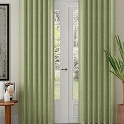 ROSARAHOME Solid Jacquard Pack of 2 Room Darkening Door Curtains 7 Feet Long, Sage Green ||121-image-1