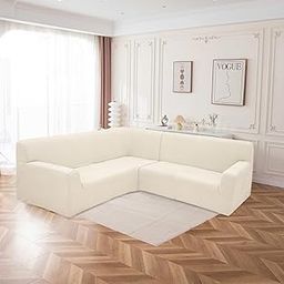 House of Quirk Universal Jacquard Waterproof Thickened Fabric L - Shape Sofa Cover Soft Touching Cover for Couch Flexible Stretch Sofa Slipcover (Beige)-picture-0