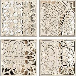 AKARSHNAM White Wall Mirror Decor Panel Wooden Hanging Rectangular Wall Decor Frame for Living Room, Bed Room - Decorative Mirror Wooden Wall Hanging Set of 4 (Design09)-image-19
