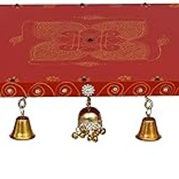 Ramkripa Art Home Decorative Wooden Puja Chowki Patla Diwali Navratri Pooja Special All Indian Festivals Woodan Pooja Choki & Patta Chowk Purna Design with Hanging Golden Bells, (15x10x 5)-image-24