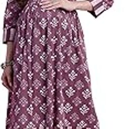 Women's Cotton Jaipuri Printed Maternity Gown with Zipper for Women for Pre & Post Pregnancy & Easy Breastfeeding (JOPLJPR201-P_Dusty Mauve_P)-image-30