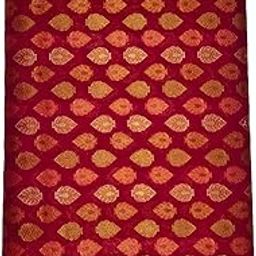 Traditional Maroon Cotton Blouse Fabric, Gold Leaf Pattern, Handloom Material-image-14