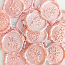Pilloze Pack of 50 Self-Adhesive Pink Rose Wax Seal Stickers, Rose Wax Seals, Pink Roses Stickers for Envelope, Pink Seal Stickers, Wedding Invitation Stickers, Waterproof, for Christmas-21