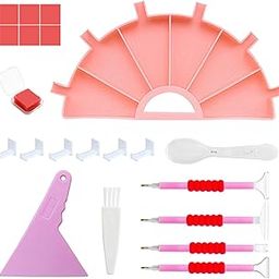 Street27® Diamond Painting Tool Kits Diamond Painting Accessory Tray Storage Kit, 6 Mesh Trays, Multifunctional Plastic Bead Sorting Tray DIY Diamond Rhinestone Painting Tools Kit (Pink)-image-6
