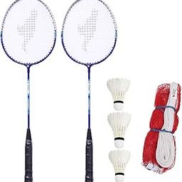 GRS ® GRQ09 Aluminium Badminton-Racket, Set of 2 and 3 Pieces of Shuttle Cock and Badminton Net,Aluminum, Black-0