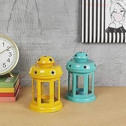TIED RIBBONS Set of 2 Hanging Lantern Tea Light Candle Holder for Home Decoration - Decorations Items for Home Decor (Blue and Yellow) - Decor - Gifts-25