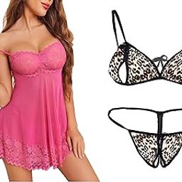 Lace Babydoll Lingerie Sexy Mini Chemise Mesh Wedding Nightie Bridal Nightdress with Bikini-image-16