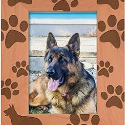 Gifts For All By Rachel Olevia Dog Lover Gift German Shepherd Paw Prints Natural Wood Engraved 4x6 Portrait Picture Frame Wood-25